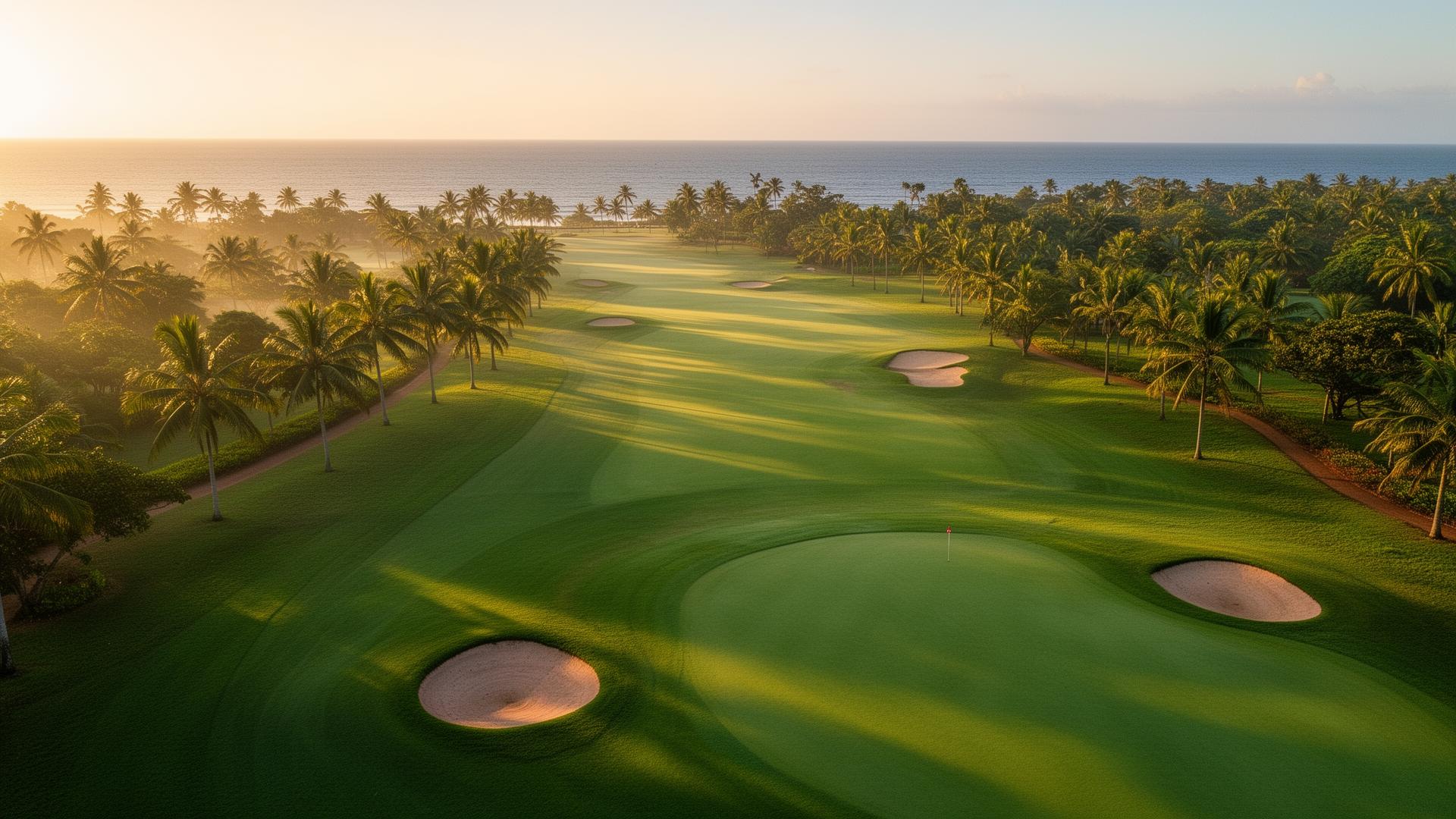 Campo de golfe em Moçambique ao nascer do sol